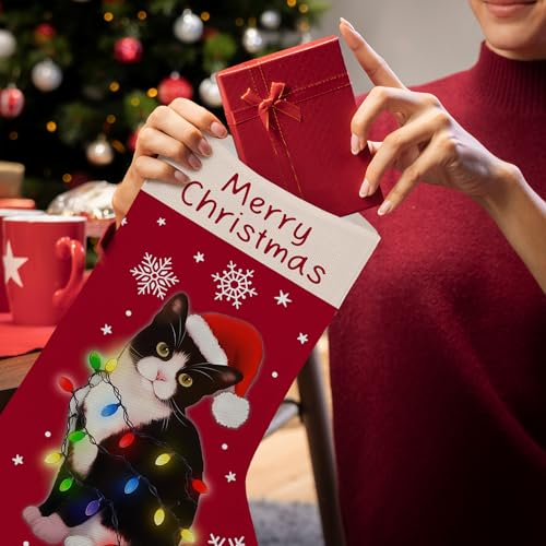 Blcak Cat 18-Inch Christmas Stocking – Cat Decor, Linen, Hanging Xmas Stocking (Variation: Blcak Cat)