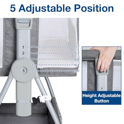 Jixrolyn 3-in-1 Baby Bassinet Bedside Sleeper Grey, Adjustable Height & All-Air Mesh