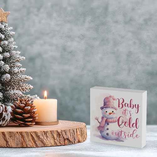 Baby It's Cold Outside Pink Winter Decor - Snowman Decor, Winter Christmas Sign, 5 x 5 Inches
