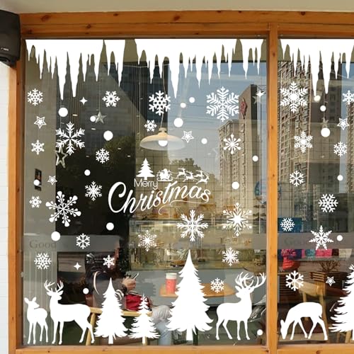 9 Sheet Christmas Window Clings, Xmas Double-Sided Snowy Winter Window Stickers, Holiday Snowflake Forest Decals for Party Home Window Decorations