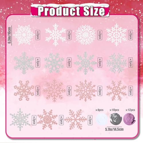 30Pcs Winter Snowflake Hanging Swirl Decorations, Pink White Silver Christmas Glitter Snowflake Hanging Swirls Ornaments Ceiling Streamers for Xmas Winter Wonderland Frozen Birthday Party Supplies