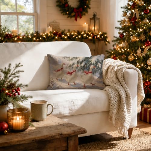S GDNAMR Whimsical Goose Christmas Lumbar Pillow Cover 20x12 Inch - 11 Colors