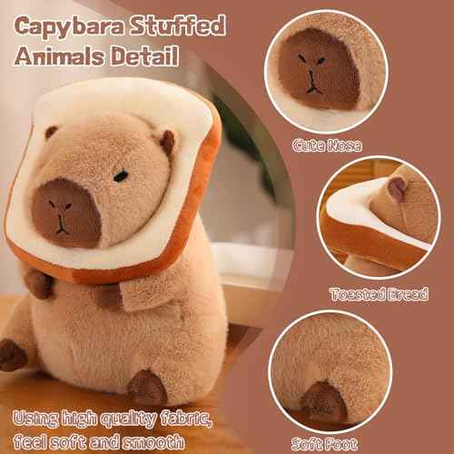 12 Inch Cute Capybara Plush Kawaii Soft Capybara Plush Doll Pillow with Bread Capybara Stuffed Aniamls Toys for Girls Kids Adults Birthdays Valentines Gift (Capybara Plush for Kids)