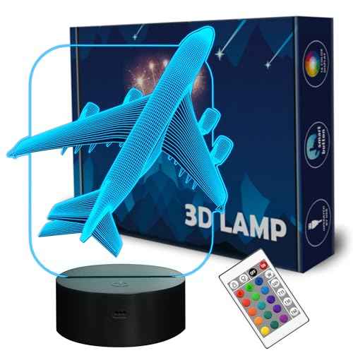 Aircraft Airplane 3D Night Light Kids Bedside Lamp 16 Colors Changing with Remote Control Xmas Halloween Birthday Gift for Child Baby Boy
