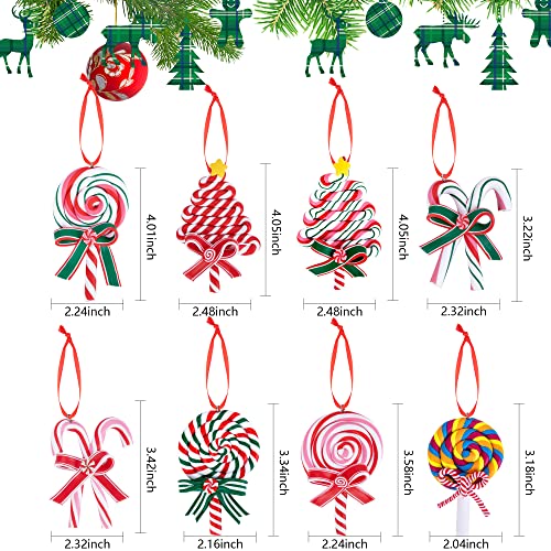 8 Pieces Christmas Lollipop Ornaments,Christmas Candies Polymer Clay Ornament,Xmas Decor Candy Cane Hanging Decorations,Sweets Candy Pendant Xmas Tree Party Supplies