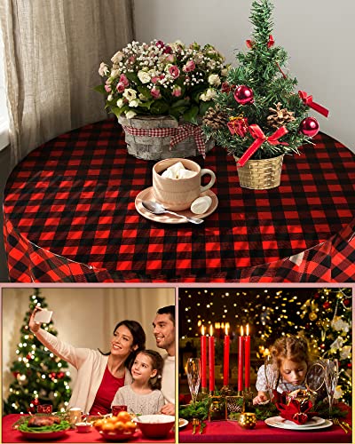 Remagr Disposable Checkered Round Tablecloth Red & Black 6 Pieces - 84 Inch