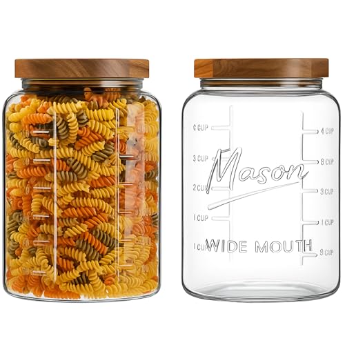 1 Gallon Glass Mason Jar with Airtight Wooden Lid - Pack of 2, Wide Mouth Food Storage Containers