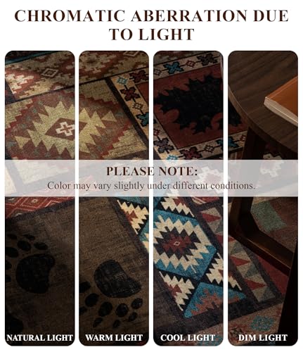 YIHOUSE 5x7 Brown Washable Rustic Cabin Area Rug - Non-Slip, Pet Friendly