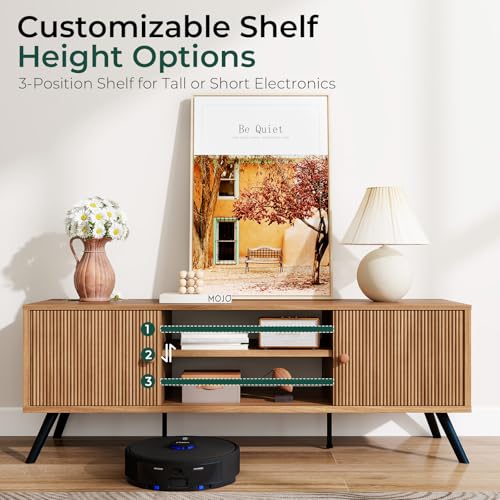 GTPLAYER Cocoa 53in TV Stand - Mid Century Modern Entertainment Center for 55/60/65 Inch TVs with Fluted Doors