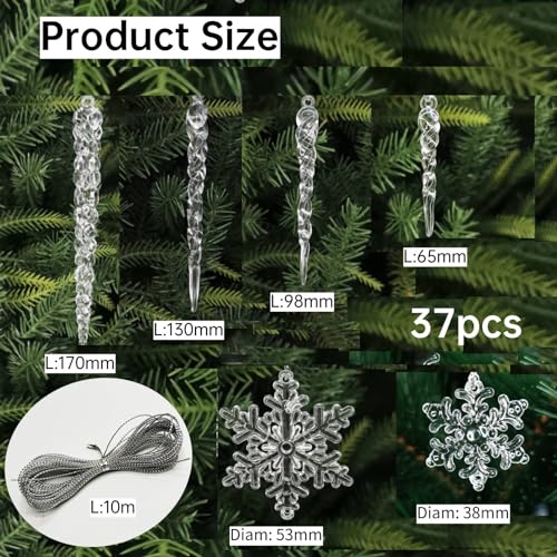 36PCS Crystal Snowflake & Icicle Christmas Ornaments Set - Holiday Decor
