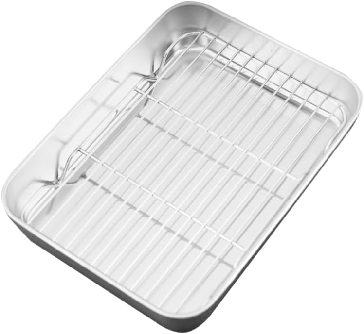 LALAFINA Nonstick Deep Baking Sheet with Wire Cooling Rack - 9.05" x 6.69" x 1.96" for Cooking & Grilling