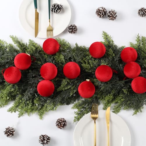 ZenNex 12-Pack Velvet Christmas Ornaments 4 Inch Red Flocked Shatterproof Holiday Decor