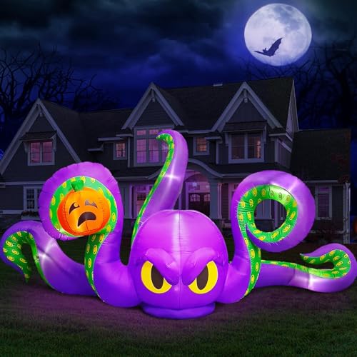 12Ft Purple Octopus Inflatable Halloween Decor with LED Lights and Outdoor Stakes