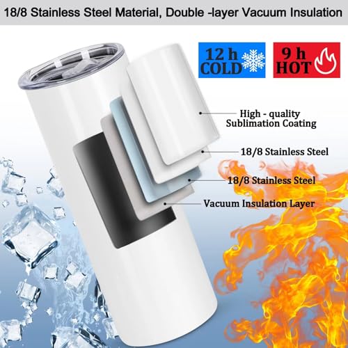 24 Pack 20oz Sublimation Tumblers Bulk Stainless Steel with Lid & Straw - Individually Boxed
