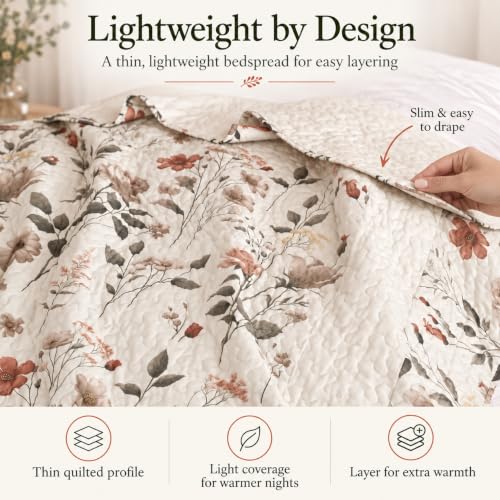 DaDa Bedding Enchanted Meadow King Quilt Set Floral Bedspread Beige