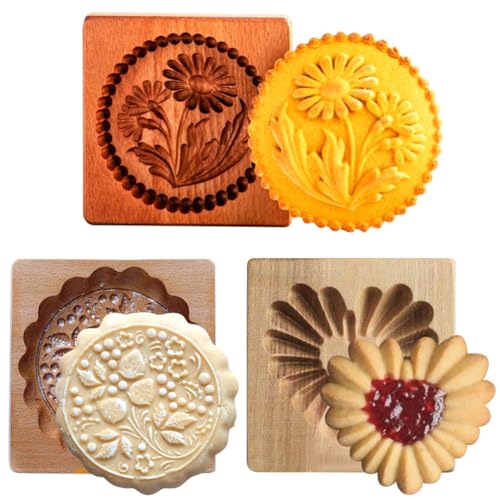 3Pcs Wooden Cookie Biscuit Mold Cutters Molds 3D Baking Funny