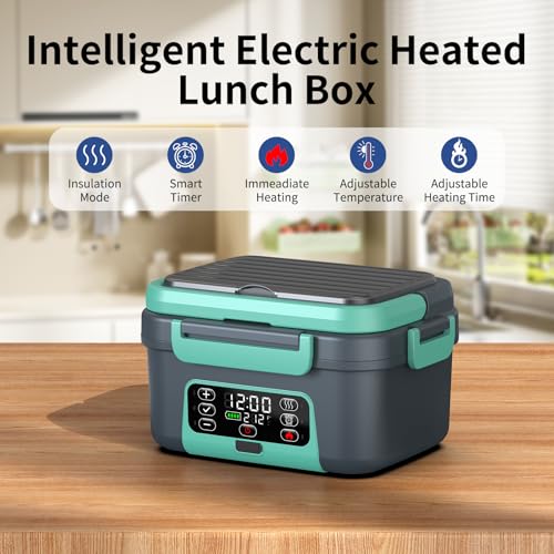 Electric Heated Lunch Box 1.5L Portable Food Warmer with Removable Divider - Lake Green