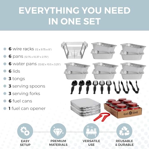 Alpha Living 6 Pack Disposable Chafing Dish Buffet Set with Racks - Complete Kit for Parties