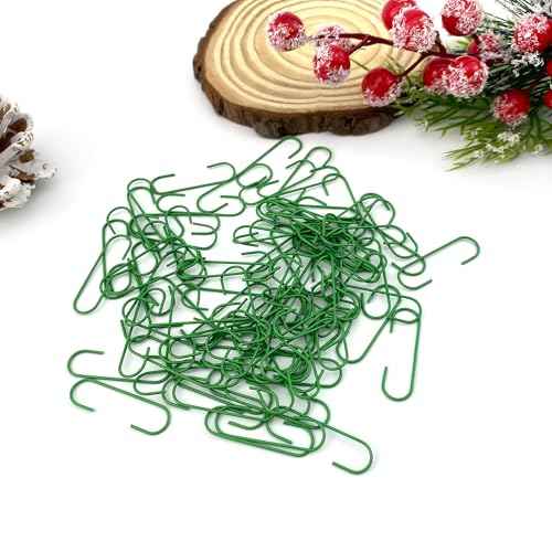 Quacc 100 PCS Green Bauble Hooks Metal Ornament Hooks for Christmas Tree Wreaths Home Kitchen Party Decoration (Green)