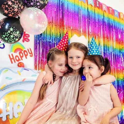 Sparkly Neon Rainbow Foil Fringe Curtain Backdrop Metallic Streamers Photo Booth Props for Birthday Bachelorette Gay Pride Day Graduation Wedding 80s 90s Disco Party Decorations- 2 Packs (3.3x6.6Ft)