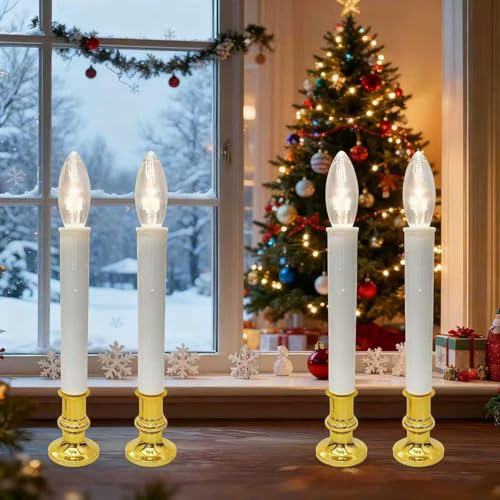Abeja 4 Pack Battery Operated LED Window Candles with Suction Cups - Christmas Lights