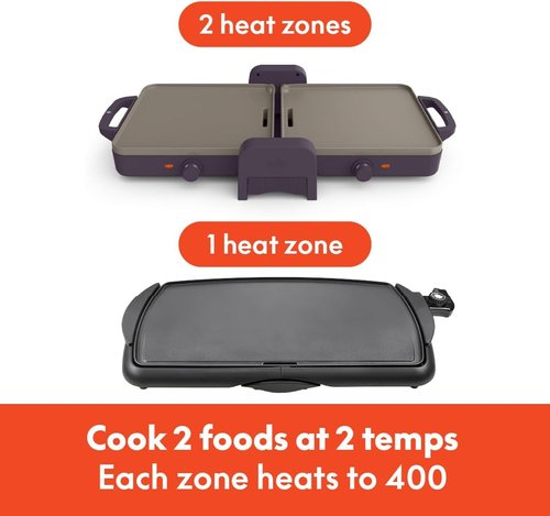Bella 10"x20" Ceramic Fold-N-Store Griddle - Dual Temp Up to 400°F, Nonstick, Dishwasher Safe, Plum