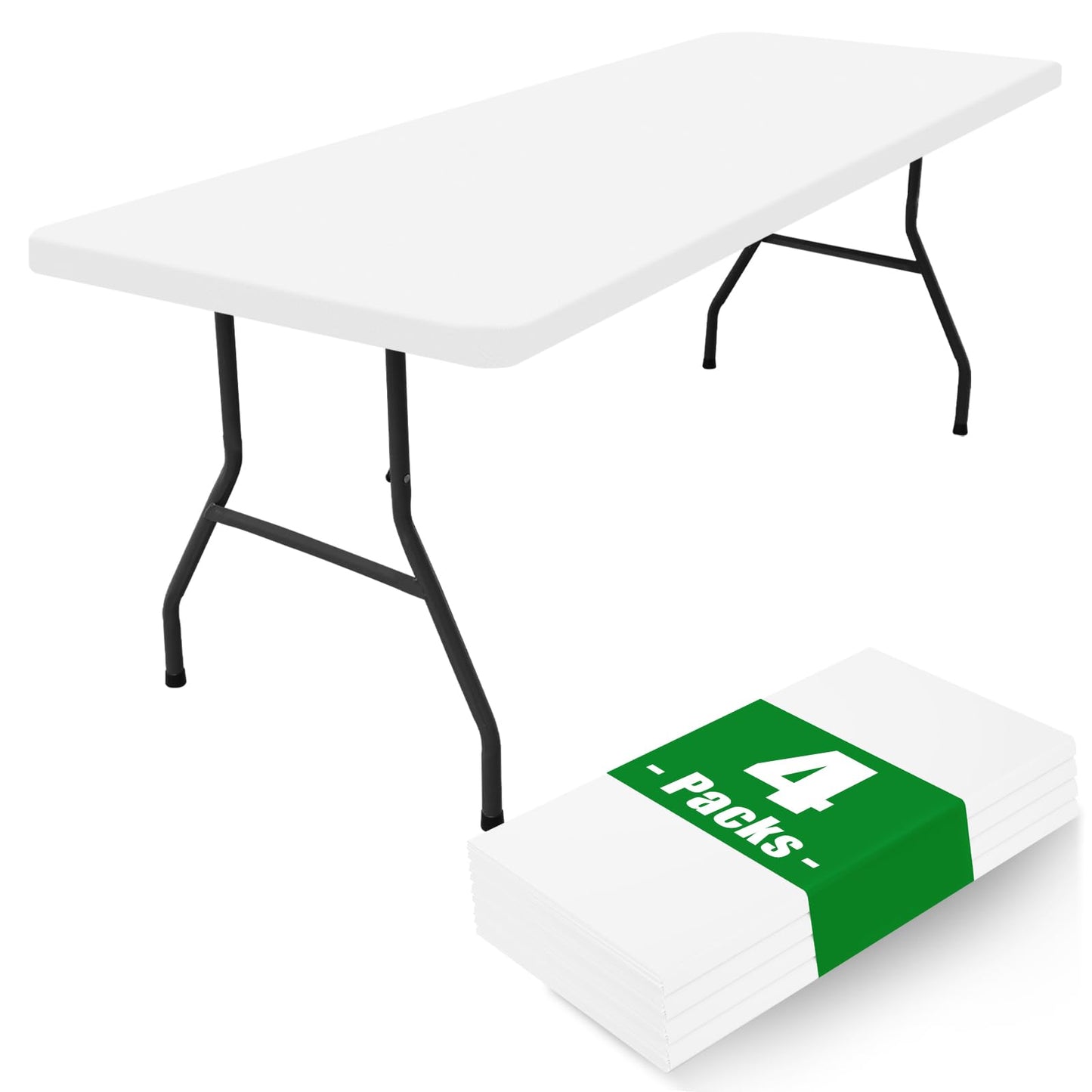 Moosfor Spandex 6 Foot Rectangle Table Cloth 4 Pack, Elastic Fitted Tablecloths for Picnic, Stretch Washable Patio Table Cover for Outdoor, Camping, Banquet and Parties (White, 30"x72")