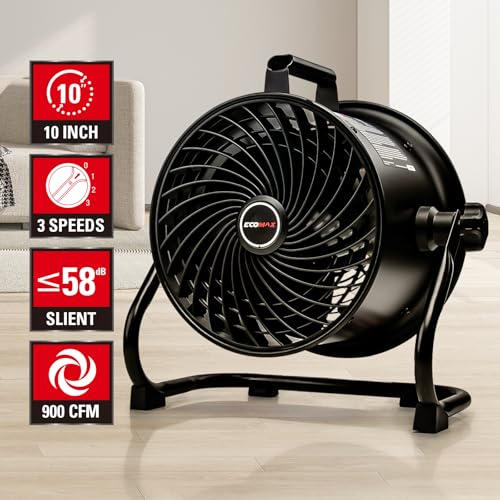 ECOMAX 10 Inch High Velocity Industrial Drum Fan - Ultra-Quiet, Adjustable Speed