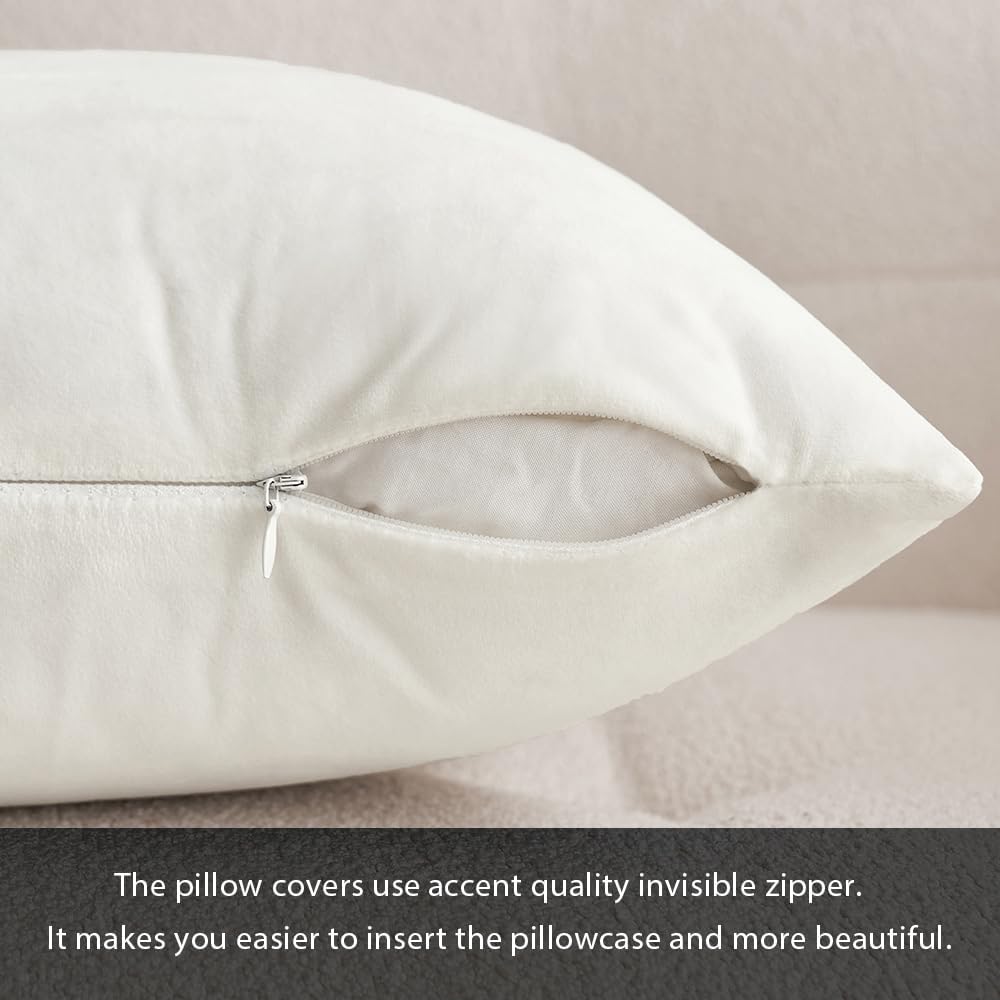 MIULEE Velvet Pillow Covers - Soft Decorative Square Cushion Cases for Couch & Sofa | 12x12 Inch Pure White (Pack of 2)
