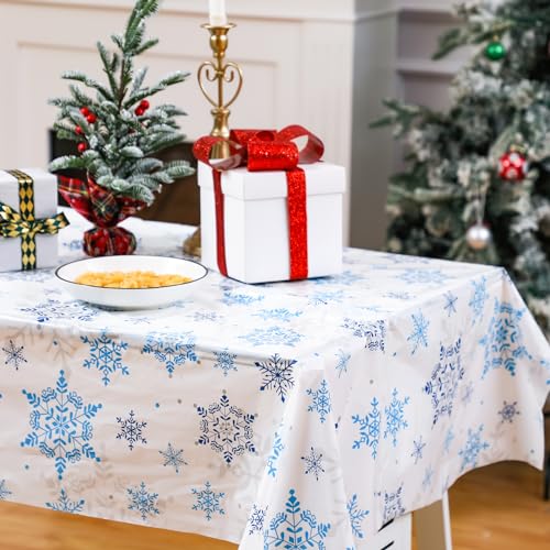Hosuly Christmas Plastic Tablecloth Roll Disposable White Snowflake