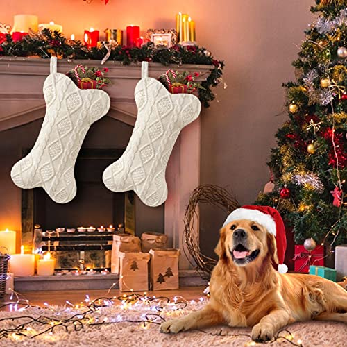 Dog Christmas Stocking, Knit White Stocking for Dogs, Bone Shape