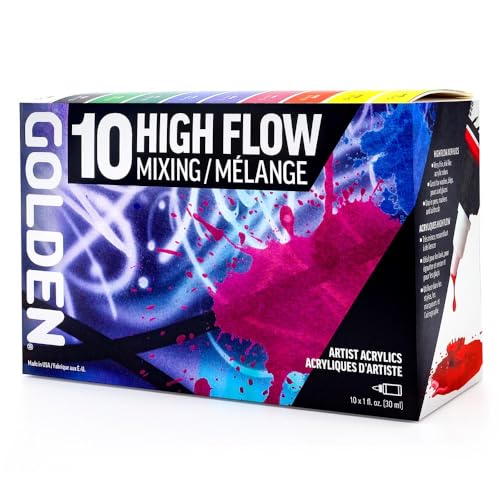 GOLDEN High Flow Acrylic Paint Set - 10 Colors for Airbrush & Art