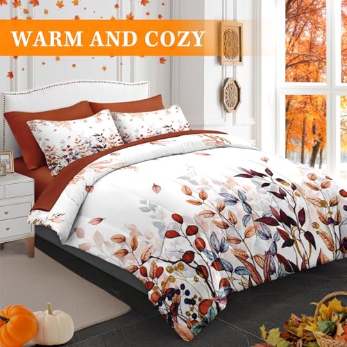 Pamnest Queen Leaf Fall Comforter Set with Sheets 7 Pieces Eucalyptus Bedding