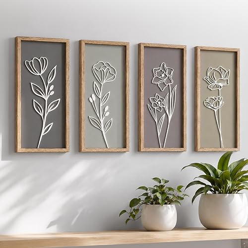 Tide and Tales 3D Floral Wall Art Set of 4, 7x16 Natural Boho Decor