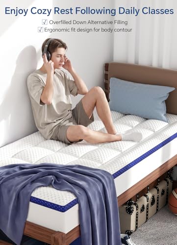 BEDELITE Twin XL Memory Foam Mattress Topper 4 Inch Dual Layer Cooling Bed Accessory White