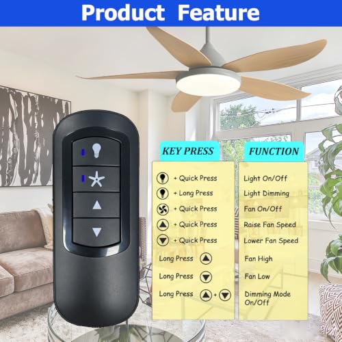 Ceiling Fan Remote Control for Hunter & Casablanca - 4 Speeds & Light Dimming