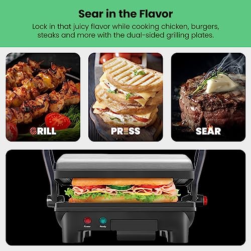 Chefman 2 Slice Electric Panini Press Grill with Non-Stick Plates, 180° Opening