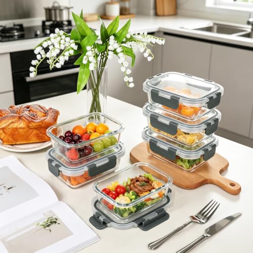 Glass Meal Prep Containers 13oz - 10 Pack with Airtight Lids, BPA-Free Borosilicate