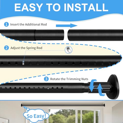 Black Tension Curtain Rod 51-165 Inch No Drilling Outdoor Indoor Heavy Duty