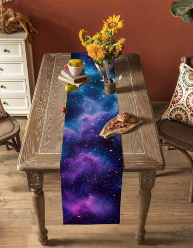 Starry Sky Space Galaxy Table Runner 13x120 Inches - Celestial Linen Burlap Decor
