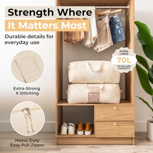 Beige VeraMia 2-Pack Large Canvas Storage Bags for Bedding & Clothing