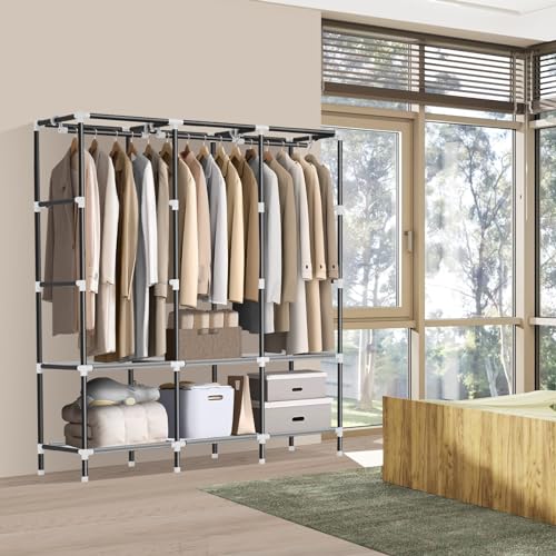 LOKEME Black Portable Wardrobe Closet Steel Pipe 19mm, 70.6in Storage
