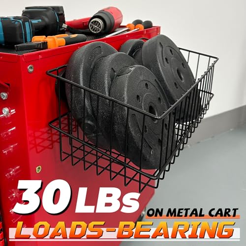 Magnetic Wire Mesh Baskets - Heavy Duty Metal Storage Organizer for Garage, Kitchen, Laundry (2 Pack)