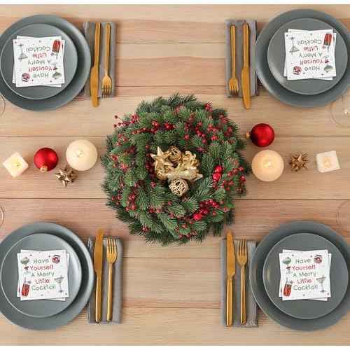 Gift Boutique - 100 Count Christmas Funny Beverage Disposable Napkins Napkin Paper, Have Yourself a Merry Little Cocktail Dessert Napkins for Home, Tableware Party Supplies Decorations