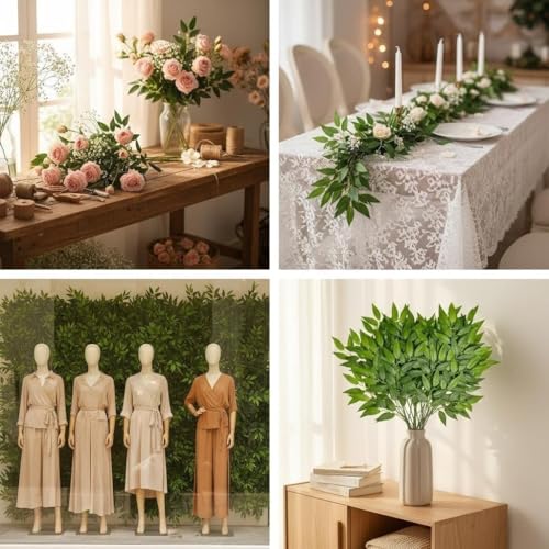 KACOMACO 100PCS Artificial Italian Ruscus Greenery Stems 18" for Wedding & Decor