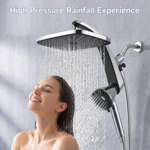GRICH Chrome Handheld Shower Head with Filter & High Pressure Rainfall - Water Softening & 6 Modes