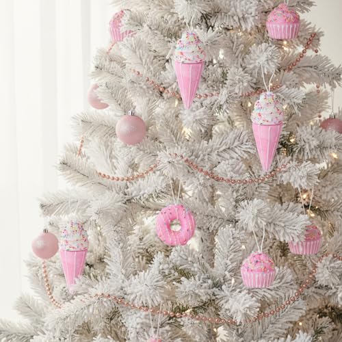 Gejoy Pink Donuts, Cupcakes & Ice Cream Decor Ornaments 19 Pcs – Xmas Foam Set (Pink Variation)