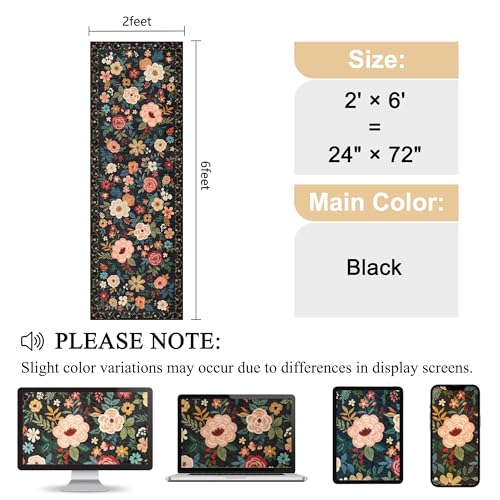 DUKINO 2' x 6' Black Washable Non-Slip Runner Rug for Hallway