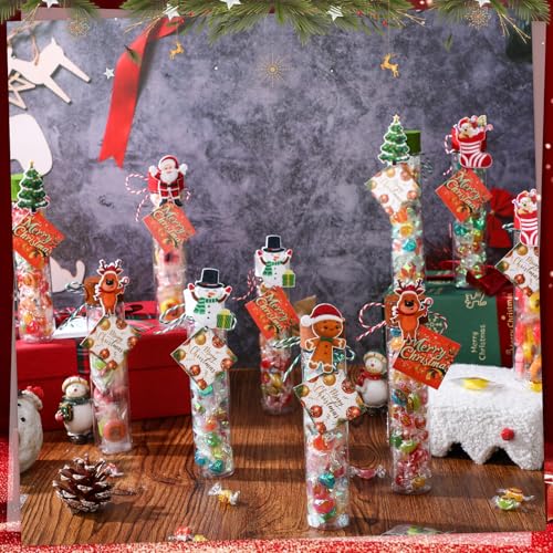 Acellegic 24 Pack Christmas Candy Tubes with Lids, 150x34mm, Classic Holiday Gift Set