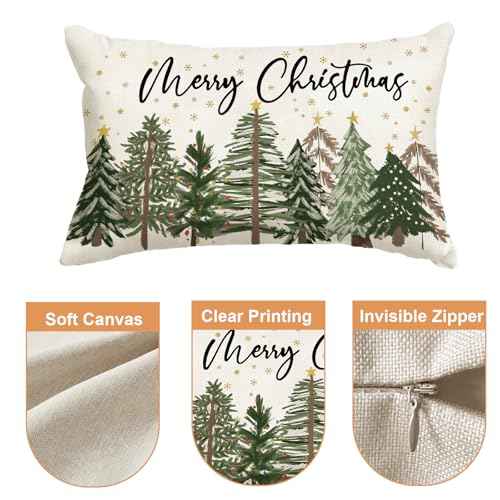 Baccessor Merry Christmas Pillow Cover 12x20 Inch, Xmas Trees Lumbar Pillow Case Christmas Winter Decoration for Cushion Sofa Couch Indoor Outdoor 1 Piece